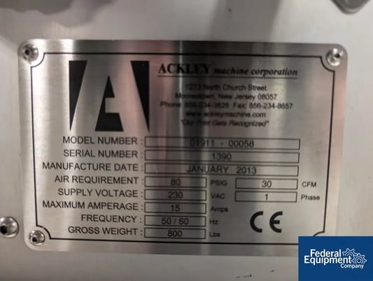Ackley #VIP, Single Lane Tablet Printer, 230 V., hopper, AB PLC controls, 2013 - Image 2