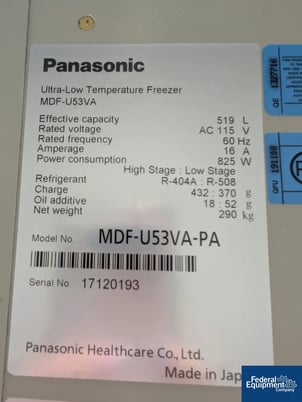 Panasonic #MDF-U53VA-PA, ULT Freezer, -80&deg;C, R-404a & R-508, 2 stage, 4 shelf, 2 chamber, 220 V. - Image 2