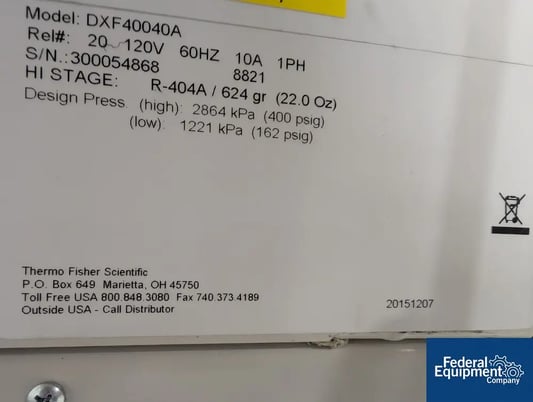 Thermo Fisher #DXF40040A, ULT Freezer, -80&deg;C, R-404a, 2 stage, 5 shelf, 120 V., 2015 - Image 2