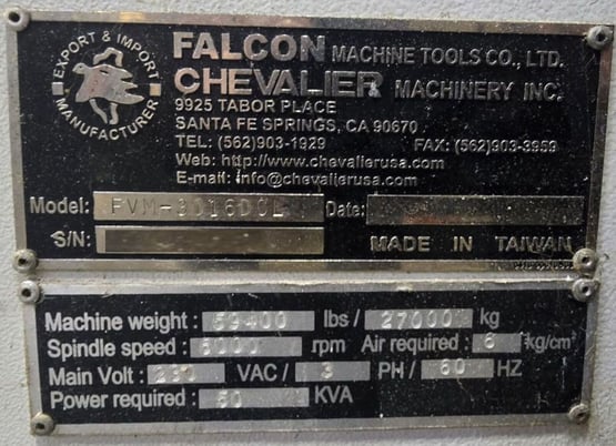Chevalier #FVM-3016DCL, CNC bridge mill, 32 automatic tool changer, 122" X Travel, 59" Y Travel, 30.7" Z, 6k - Image 9
