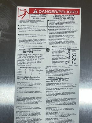 100 Amp. Square D, H223DS, Fusible Safety Disconnect Switch, 240 Volts, 2P, Type 4X, Stainless Steel, unused - Image 4