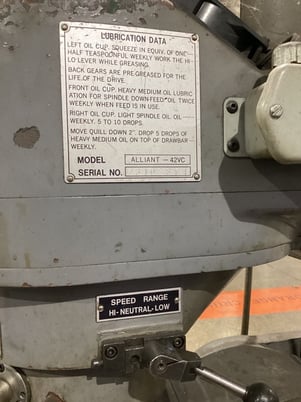 Alliant #42VC, vertical mill, 9" x42"table, 2 HP - Image 7