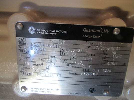 250 HP 1190 RPM General Electric, Frame 509LL, TEFC, BB, new, 2300/4000 Volts (2 available) - Image 2