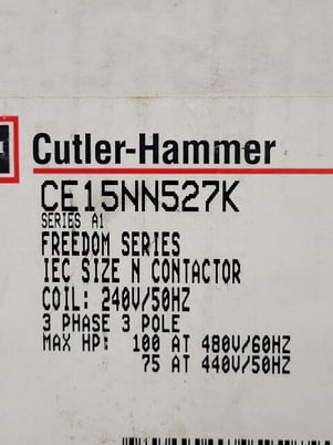 150 Amps. Cutler-Hammer #CE15NN527K, freedom contactor 100 HP, 480 Volts, Size N Series A1 240V Coil - Image 2