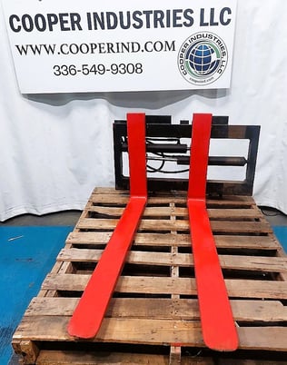 Forklift forks with positioning carriage, 40" L x 4" W x 1-1/4"T forks, 32-1/2"W carriage - Image 1