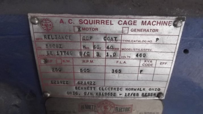 250 HP 514 RPM Reliance, Frame 5808Z, Drip-Proof Ball Bearing, 460 Volts - Image 3