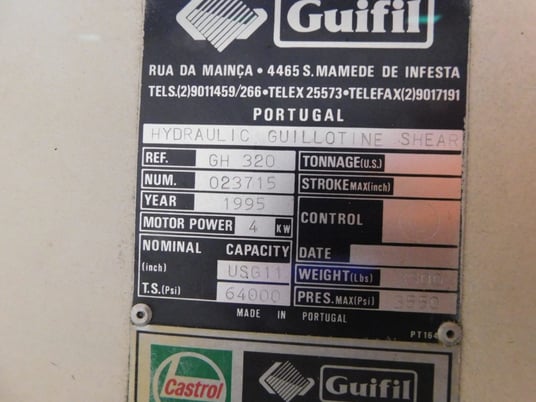 11 gauge x 6' Guifil #GH-320, hydraulic shear, 24" power back gauge, support arms, 5.5 HP, 1995 - Image 1