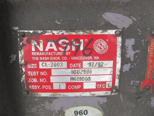2000 CFM, Nash #CL2003, Vacuum Pump, Belt Driven w/Guard, 125 HP, 1992 - Image 3