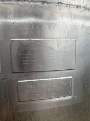 400 gallon Lee, Inc. #250U9MS, Stainless Steel Jacketed Mix Tank, Vertical, 48" diameter x 55" Straight Side - Image 2