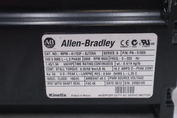 Allen-bradley mpm-a1153f-sj72aa series a inverter duty servo motor stock #2786 - Image 2