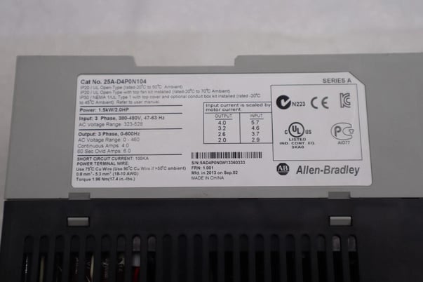 Allen-Bradley BRADLEY 25A-D4P0N104 POWERFLEX 523 1.5kW/2.0HP SER A STOCK #1891 - Image 3