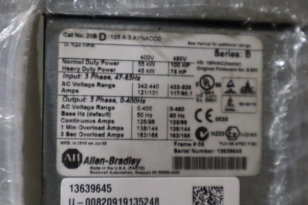 Allen-Bradley bradley 20bd125a3aynadd0 powerflex 700 drive 100 hp ser.b stock s-598 - Image 5