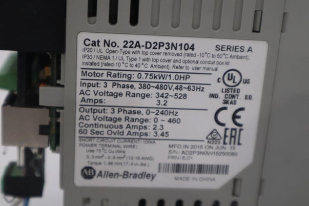 Allen-Bradley Bradley 22A-D2P3N104/A PowerFlex 4 AC Drive 480V 3Ph 1HP 2.3A STOCK H89A - Image 2