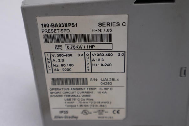 Allen-Bradley bradley 160-ba03nps1 ac 1hp 380-460v-ac 0-240hz drive never used #h383a - Image 2