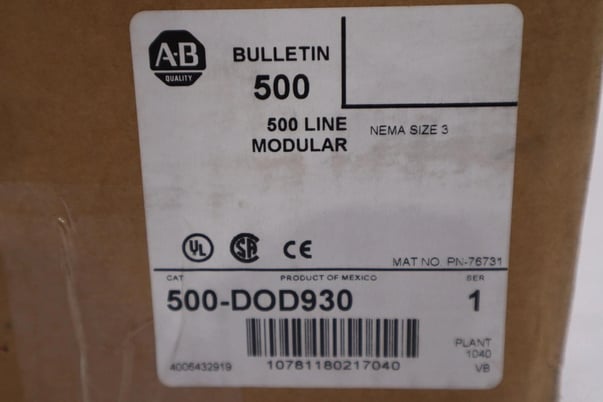 New Allen-Bradley bradley starter / contactor 500-dod930 nema size 3 new in box #g73 - Image 3