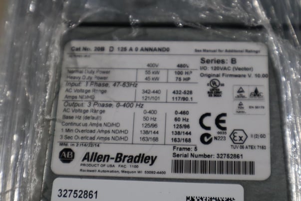 Allen-Bradley Bradley 20BD125A0ANNAND0 Series B PowerFlex 700 AC Drive 480Vac STOCK S595 - Image 5