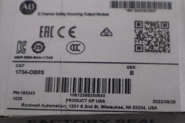 New Sealed Allen-Bradley 1734-OB8S Safety Output Module #L-608C - Image 2