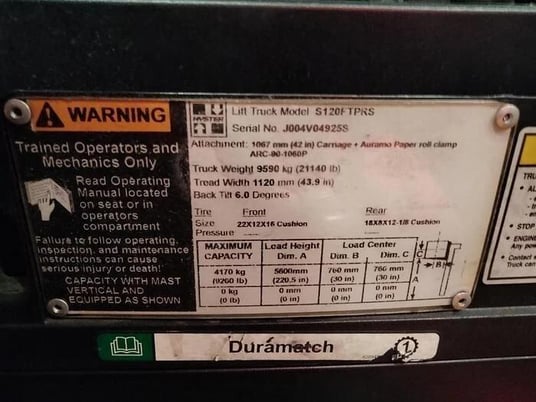 12,000 POUND YALE GLC120VXPRS FORKLIFT TRUCK WITH 60" CASCADE ROLL CLAMP - Image 5