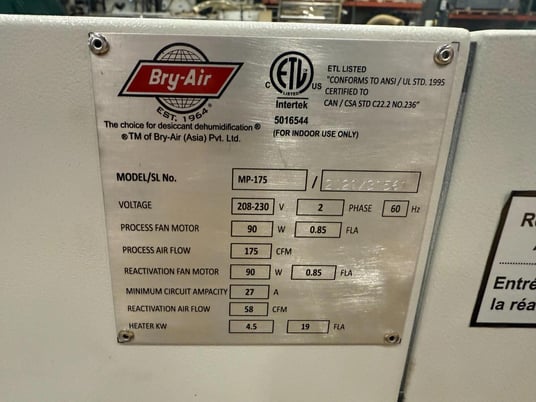 Bry-Air Industrial MiniPAC 175 MP-175 Desiccant Dehumidifier 230V NEW NO BOX - Image 6