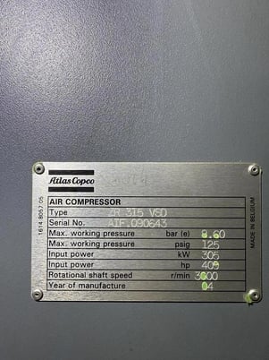 ATLAS COPCO ZR315VSD 400 HP OIL FREE WATER COOLED AIR COMPRESSOR - Image 3