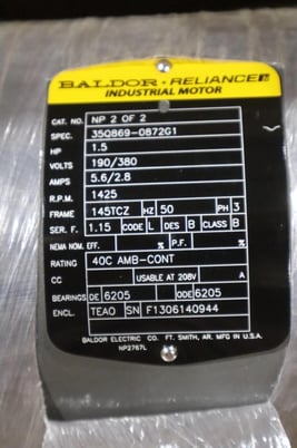 Baldor 35Q869-0872G1 1.5 HP 1425 RPM NEW MOTOR STOCK G160 - Image 2