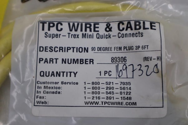 NEW TPC WIRE & CABLE 89306 CORDSET (5 AVAILABLE) STOCK H834 - Image 2