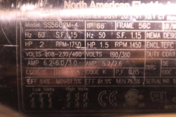 North american electric f56c2m-4 motor 3450rpm 2hp 60hz rpm 1750 stock s-294 - Image 2