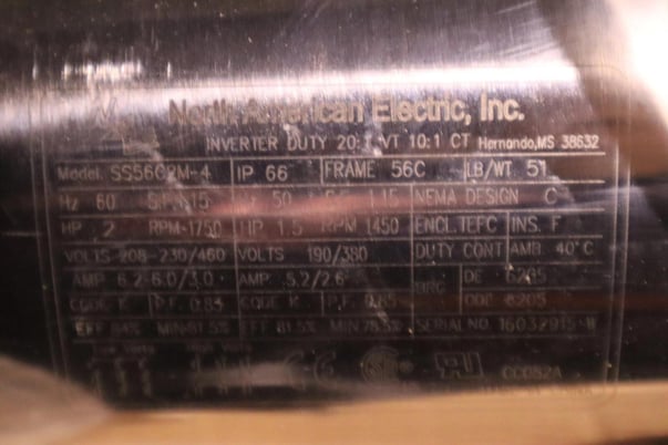North american electric f56c2m-4 motor 3450rpm 2hp 60hz rpm 1750 stock s-294 - Image 4
