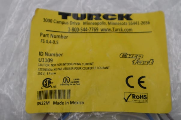 NEW Turck Cable FS 4.4-0.5 U1109 STOCK G860A - Image 2