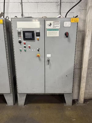 7 cu.ft. Wheelabrator #TMR-7, tumblast machine, rubber belt, 25 HP EZ Fit wheel, PLC Control - Image 1