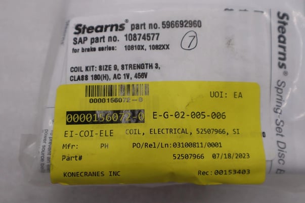 New stearns 596692960 coil kit brake no. 9 460v 50/60hz stock g356a - Image 1