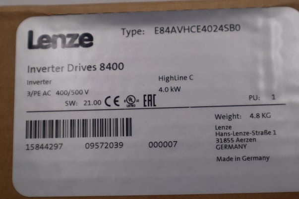 Lenze Inverter 8400 HighLine 400V 4.0kW / 5.5HP E84AVHCE4024SB0 NEW STOCK 5146 - Image 2