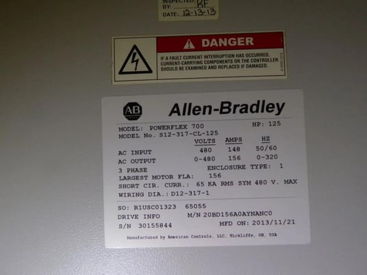 20BD156A0AYNANC0 / B Allen-Bradley Bradley 156 460V 125HP Powerflex 700 W/ CABINET #S611 - Image 7