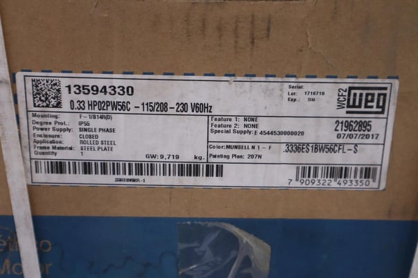 New weg 0.33 hp02pw56c-115/208-230v 60hz ip55 .3336es1bw56cfl-s stock h176 - Image 1