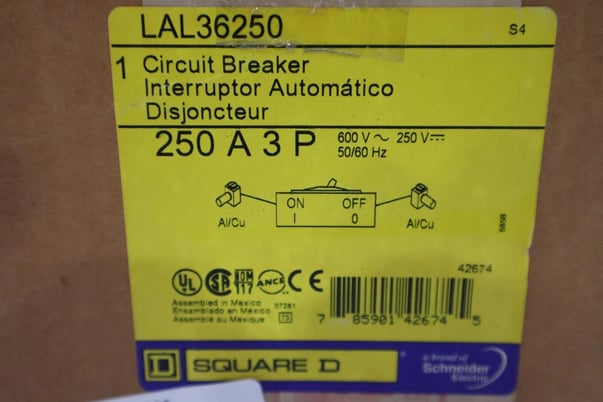 SQUARE D LAL36250 Circuit Breaker, 250A, 3P, 600VAC NEW IN BOX STOCK G353 - Image 2