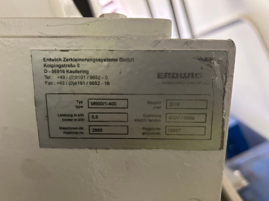 Erdwich #M600/1-400, 15.8" x 19.7"single shaft shredder, reconditioned - Image 6
