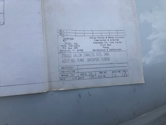 250000 gallon Storage Tank, Food Grade Stainless Steel, w/ internal catwalks & platforms, 1994 (4 available) - Image 6