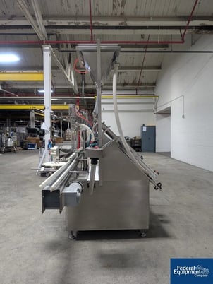 AccuTek #AVF6, Inline Piston Filler, Stainless Steel, 6 head, diving heads, conveyor, reservoir, 110 V., 2010 - Image 3
