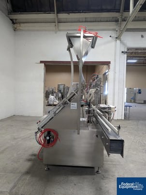 AccuTek #AVF6, Inline Piston Filler, Stainless Steel, 6 head, diving heads, conveyor, reservoir, 110 V., 2010 - Image 5