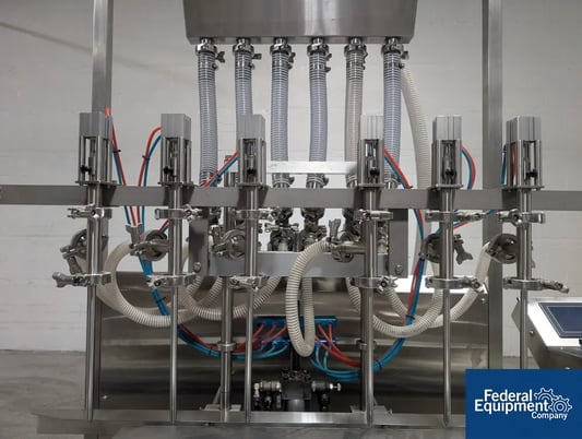 AccuTek #AVF6, Inline Piston Filler, Stainless Steel, 6 head, diving heads, conveyor, reservoir, 110 V., 2010 - Image 7