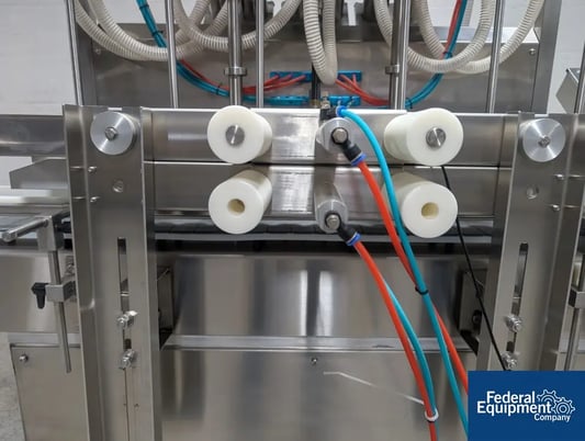 AccuTek #AVF6, Inline Piston Filler, Stainless Steel, 6 head, diving heads, conveyor, reservoir, 110 V., 2010 - Image 8