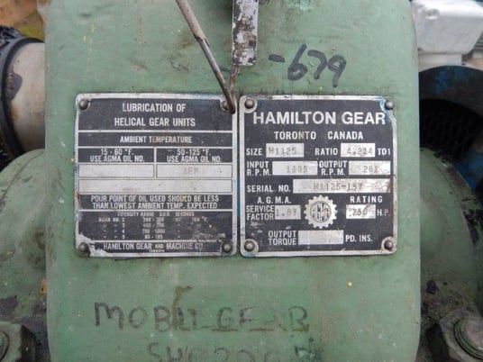 250 HP @ 1185 RPM, Hamilton #H1125, Gear Reducer, 4.21 :1 Ratio, 281 RPM Out - Image 2