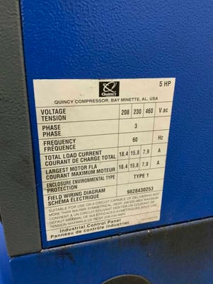 60 cfm, 145 psi, Quincy #QGS-5HP-CSA/UL, rotary screw air compressor, 5 HP, after cooler, 2013 - Image 5