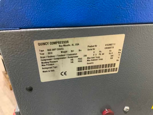 60 cfm, 145 psi, Quincy #QGS-5HP-CSA/UL, rotary screw air compressor, 5 HP, after cooler, 2013 - Image 8