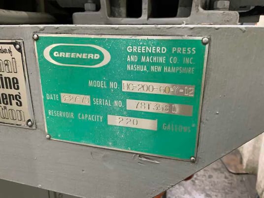 200 Ton, Greenerd #HC-200-60-Y-12, hydraulic C-frame press, 18" stroke, 20" daylight, 16" throat, 20 HP, 1979 - Image 6