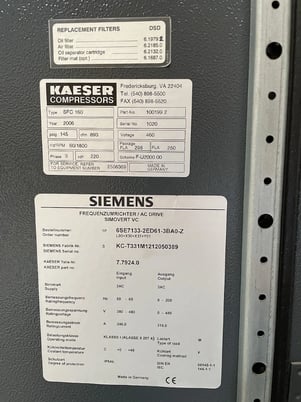 145 psig, Kaeser #SFC160 145, rotary screw air compressor, 220 HP, 2006, obo - Image 7