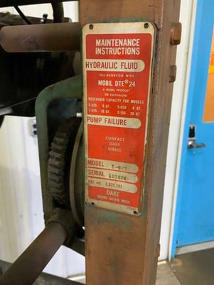 25 Ton, Dake #5-025, H-frame hydraulic press, 11-1/2" stroke, 33" btwn uprights, 37" x 14" bed, 2 HP - Image 4