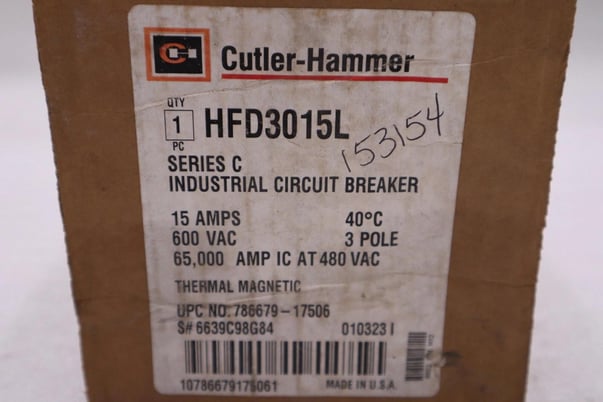Cutler-hammer hfd3015l ser c 15amp 600vac 3pole industrial circuit breaker #h460 - Image 3