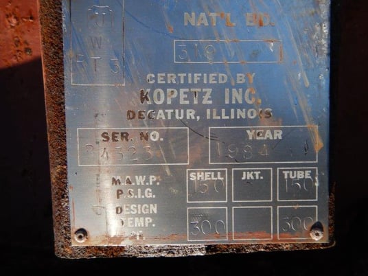 1595 sq.ft., 150 psi shell, 150 psi tube, Kopetz Inc., Shell/Tube Heat Exchanger, Vertical, 300&deg;F, 1984 - Image 8