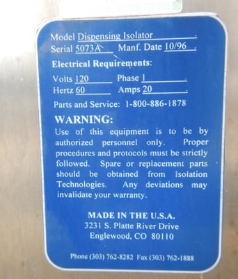 Stainless Steel Isolation Booth, 5' x 6' X 6' Size, 1996 - Image 5